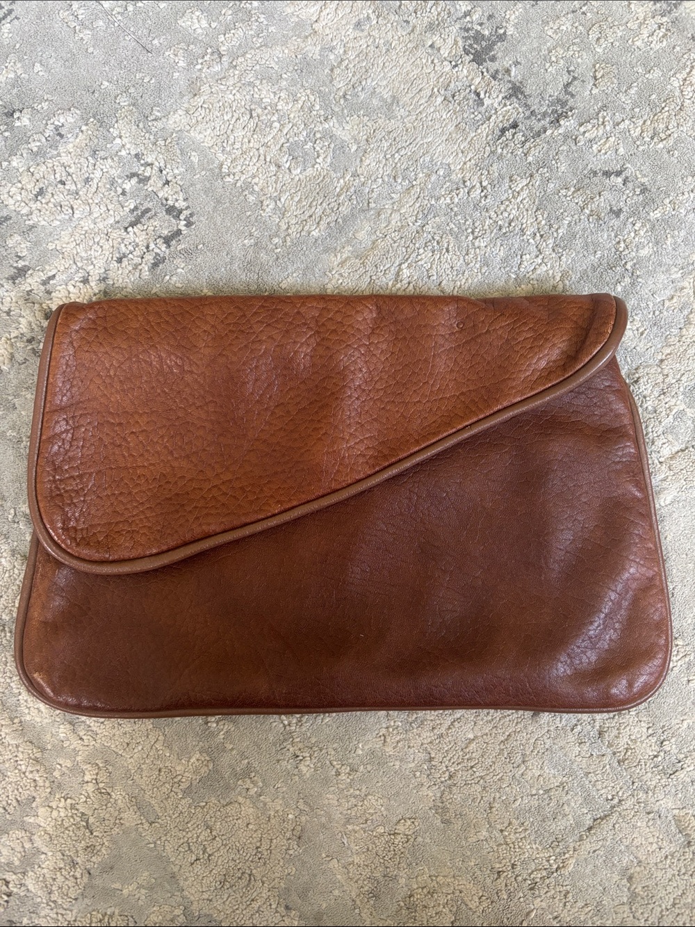 VTG Classic Brown Leather Fold-Over Clutch MADE IN ITALY